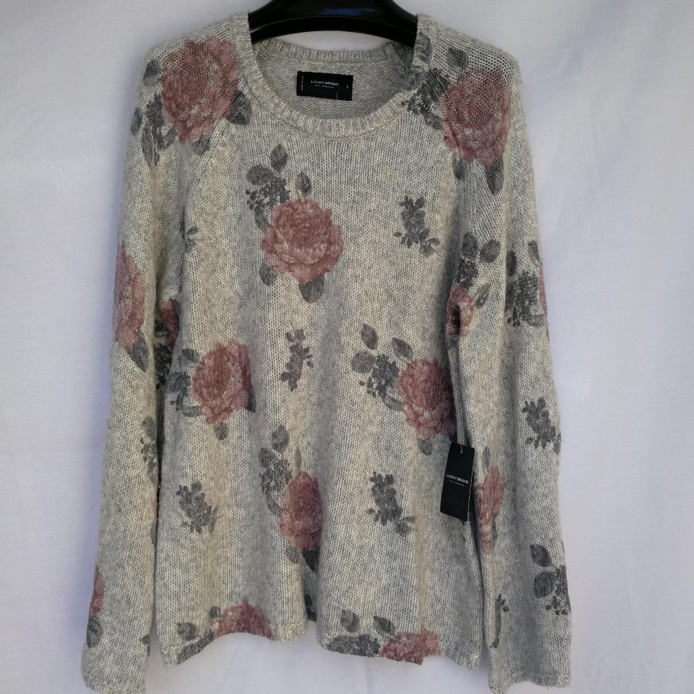 (NWT)LUCKY BRAND Round Neck Long Sleeve Sweater Women Size: L/Gray